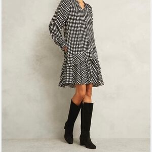 Maeve Black and White Gingham Long Sleeve Dress